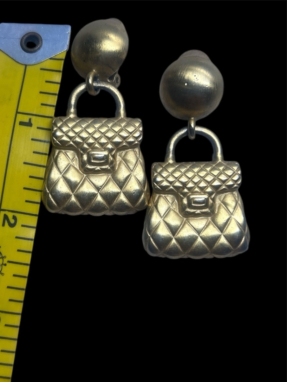 Vintage Gold Plated Novelty Purse Earrings Quilted Flap Bag Clip On